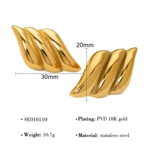 Pendientes de Ala Geométrica de Acero Inoxidable Chapados en Oro de Lujo para Mujer, Joyería de Alta Gama - Product Image 6