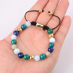 New Fashion 8mm Natural Stone Green Blue Jade <strong>Beads</strong> Custom <strong>Logo</strong> Macrame Braided Women Friendship <strong>Bracelet</strong> - Product Image 6