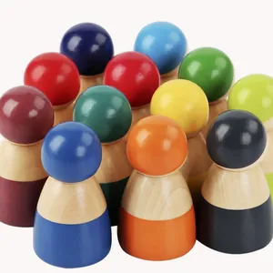 Peuter Vroege Educatie Kleur Cognitie Zintuiglijk Speelgoed Mini Kids Spelen Houten Regenboog Peg Poppen Set