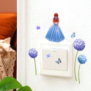 Adesivo Murale Ragazza con Ortensie Blu, Decorazione Rimovibile <span class=keywords><strong>per</strong></span> Interruttori e Prese, Decalcomania Floreale con Farfalle <span class=keywords><strong>per</strong></span> Camera <span class=keywords><strong>da</strong></span> Letto e Soggiorno MS455 - Product Image 4