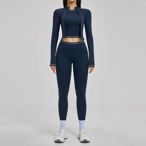 YIYI Ensemble de sport décontracté 3 pièces color-block pour femmes avec trous pour les pouces, ensemble de <span class=keywords><strong>yoga</strong></span> avec coussinets, ensemble d'entraînement push-up pour femmes - Product Image 5