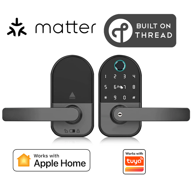 Matter Over Thread Smart Door Lock Fingerprint Keypad RFID Card Keyless Entry Lever Lock Apple Home Alexa Google Home OEM