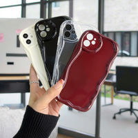 Coque de téléphone transparente antichoc motif vague couleur bordeaux pour iPhone 14 13 12 11 Pro 15 Plus 16 17 Pro Max