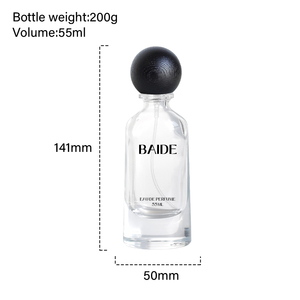 Modern Design <b>Empty</b> 55ml Eco-friendly clear Crimp Perfume Glass <b>Bottle</b> with Golden/Black Color Font Wooden Lid - Product Image 5