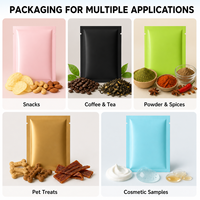 Pochettes plates métallisées mates et brillantes personnalisées à trois soudures latérales pour l'emballage de friandises et de compléments alimentaires pour animaux de compagnie