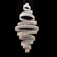 Long lustre moderne haut de gamme personnalisé de conception américaine hall d'hôtel grand lustre d'escalier d'anneaux de cercle de cristal