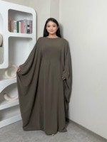 LM014 Abaya Papillon et Hijab Deux Pièces Repassage Facile, Compatible Grossesse Allaitement, Grande Taille Femme Musulmane, Robe de Prière Modeste