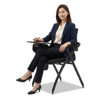 Chaise de bureau moderne en cuir synthétique pour adultes, avec table d'apprentissage, hauteur réglable, plateau d'écriture extensible et structure pivotante en acier