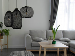 <b>Black</b> Bamboo Pendant <b>Light</b> Woven Fish Trap Basket Hanging Lamp <b>Shade</b> Shapeable Asian Lighting OEM Supplier Vietnam - Product Image 5