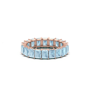 Artículos de envío gratis Genuine 4,80 Ct Octagon Aquamarine Eternity Ring 14K Oro sólido March Birthstone Fabricante de joyería fina - Product Image 1
