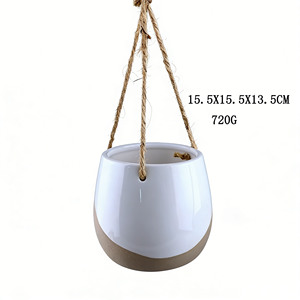 Grand <span class=keywords><strong>pot</strong></span> en céramique émaillée blanc beige sable pour plantes succulentes, idéal pour l'intérieur et l'extérieur, avec drainage pour plantes et fleurs - Product Image 2