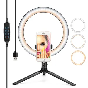 10インチテーブルトップ三脚リングライトUsb Led Selfieリングランプ3000-6000k3モードフレキシブル電話スタンドテーブルリングライト