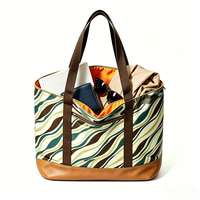 Sac à bandoulière à imprimé ondulé, poche zippée, sac de courses réutilisable, sac pour les trajets quotidiens, sac de voyage et de travail en polyester pour femmes