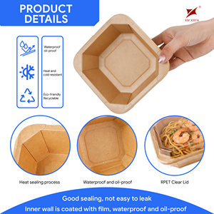 Boîtes alimentaires octogonales jetables en papier kraft XM XIEFA avec couvercles en plastique, auto-établies, pour repas - Product Image 3