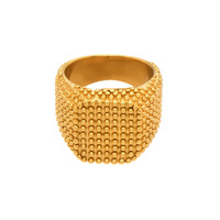 Bague en acier inoxydable style INS pour femme, motif grain martelé vintage, large bande carrée, bijoux
