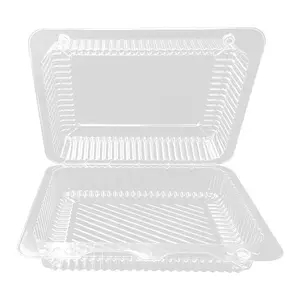 定制环保一次性透明塑料翻盖食品容器色拉盒透明带铰链盖