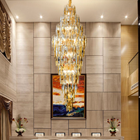 Lustre en cristal, luminaire de luxe haut de gamme pour villa, salon, hôtel, escalier en colimaçon long