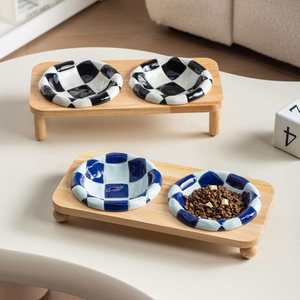 Wooden non-slip pet bowl stand, heightened to prevent splashing, solid wood neck <b>protector</b> pet bowl rack, stable and tip-<b>over</b> - Product Image 3