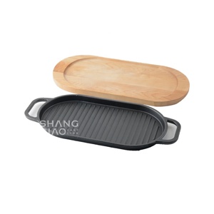 Hot Sale Non-Stick Sizzling Beef Tray with <strong>Wooden</strong> Base BBQ Grill Griddle Pan for Restaurant Cast Iron Sizzler <strong>Plate</strong> - Product Image 5