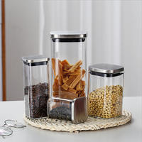 Ensemble de pots de conservation carrés en verre de 0,5 à 1 L, récipients alimentaires transparents avec couvercle hermétique en acier inoxydable pour épices, sucre, sel, café, cuisine