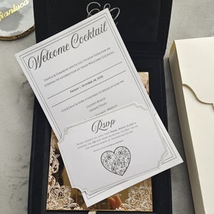 Caja de Invitación de Boda de Lujo en Terciopelo Negro con Cinta y Sobre, Impresión UV, Acrílico Dorado Espejo y Juego de Tarjetas de Detalle RSVP - Product Image 5