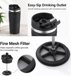 Cafetera Francesa de 12/16 oz para Viaje, Tazas Termo de Acero Inoxidable de Doble Pared con Aislamiento al Vacío y Émbolo - Product Image 2