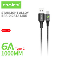 Maimi X62 Cable USB C con luz LED Cable trenzado de nailon Carga rápida de cobre puro negro para Iphone Cable cargador Micro tipo C