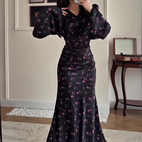 Robe longue élégante de style musulman R-827, respirante, à manches longues, imprimé floral numérique, robe enveloppante, abaya tendance