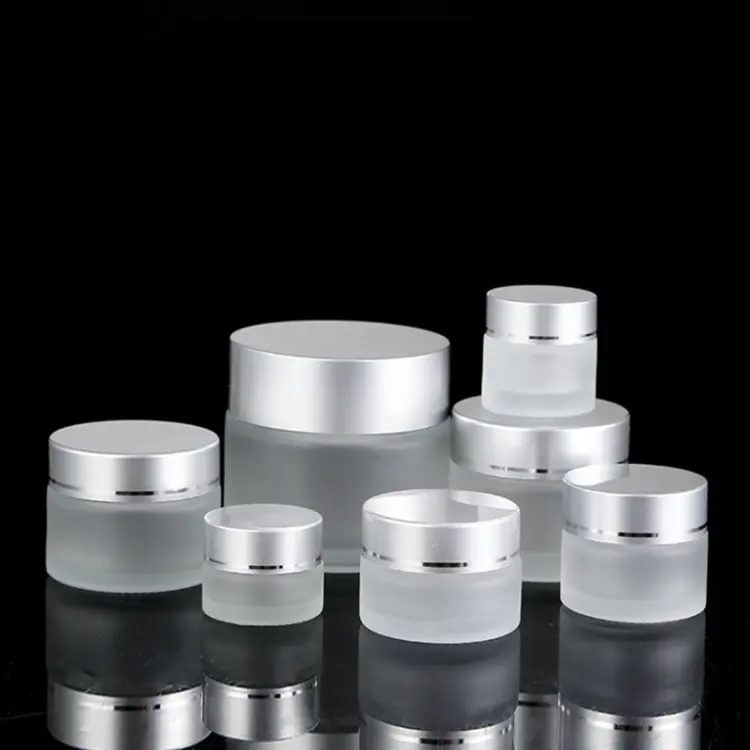 10ml 30ml 50ml 60ml 100ml Round matte frosted body butter skin care cream cosmetic glass jars with silver plastic cap