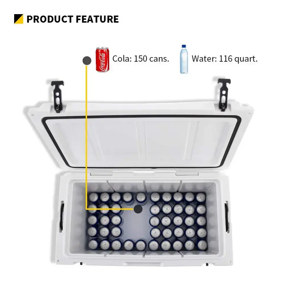 28L 38L 60L 80L 110L scatola di raffreddamento rigida per ghiacciaia rotostampata da pesca, dispositivo di raffreddamento da campeggio modellato Roto