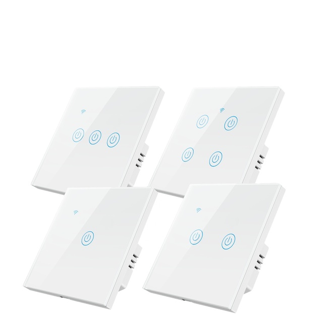 Tuya App Home Automation Smart Switch Eu/uk Standard Touch Button Glass Panel 4 Gang Wifi Smart Touch Light Switches