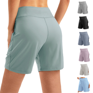 Shorts décontractés taille haute élastiques mi-longs pour femme, sensation seconde peau, été, fitness, course, yoga, cyclisme, fins, avec poches, cinq-quarts - Product Image 1