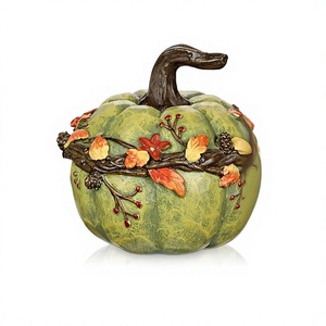 Ensemble de décorations citrouilles en résine verte, citrouilles artificielles sculptées, décoration d'automne pour la maison, la table, le cheminée, Thanksgiving - Product Image 2