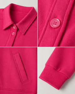 Blouson bomber fuchsia boutonné à col, manches longues, vêtement d'extérieur décontracté, tissu doux de qualité supérieure, élégant pour tous les jours - Product Image 4