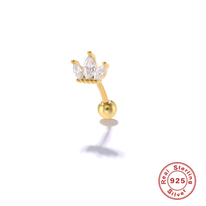 Boucles d'oreilles clous courbés en argent sterling ROXI S925, motif couronne, polyvalentes, avec diamants, pour oreilles percées - Product Image 5