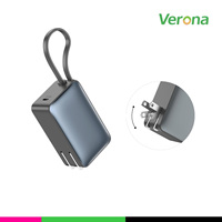 5000mAh 2-in-1 Powerbank Faltbarer AC-Stecker Eingebautes Kabel 2 Typ-C Ausgänge 22,5W Schnellladung Tragbar für Reisen