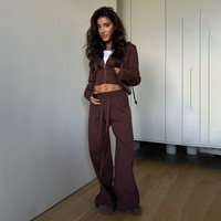 Vêtements pour femmes automne-hiver en gros, ensemble sweat-shirt court et pantalon de survêtement 2 pièces pour femmes, ensembles de jogging, ensemble sweat-shirt personnalisé