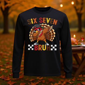 Six Seven Bruh T-shirt a maniche lunghe con stampa digitale, girocollo, unisex, per adulti, per il Ringraziamento, il Ringraziamento del 25 ottobre, la riunione di famiglia e le feste - Product Image 4