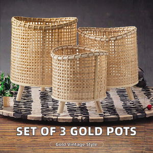 Woven <b>Bamboo</b> Flower <b>Pot</b> Set of 3 Round <b>Planters</b> Decorative Floor <b>Planter</b> Basket for Indoor Balcony Garden - Product Image 2