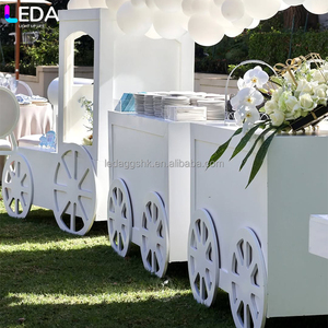 Toile de fond LEDA pour fête d'anniversaire, simple, non mobile, trois pièces, table de desserts, fond en acrylique blanc en forme de train pour mariage - Product Image 3