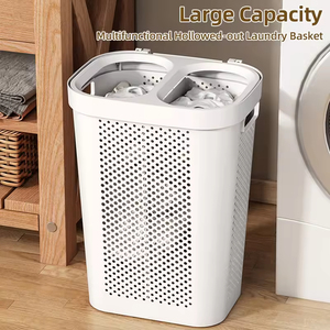 Cestas de Almacenamiento de Ropa con Ruedas y Asas de PP para el Hogar, Organizador de Ropa Sucia para Baño Familiar - Product Image 2