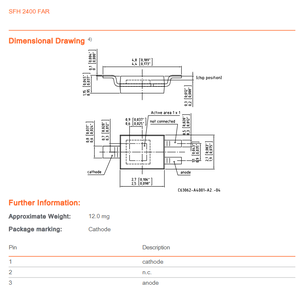 Capteur de pluie OSRAM SFH 2400 FAR 900 nm 5 ns 120 3SMD Photodiode PIN en silicium 20 V - Product Image 6
