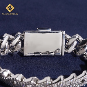 Zuanfa Jewelry Lab Grown Diamond Bracelet Popular 15mm Cuban Chain Cuban Link Chain Necklace Bracelet <b>Men</b> Iced Out Diamond 925 - Product Image 3