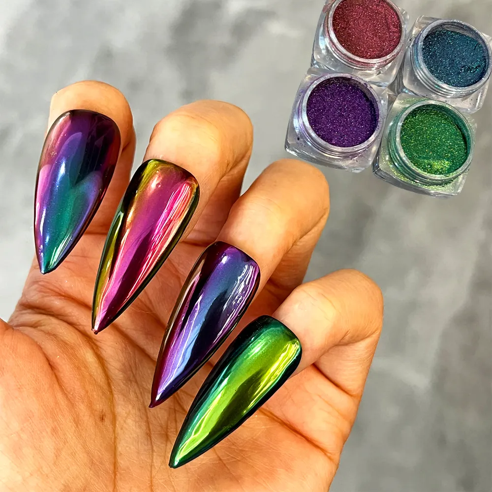 Moins cher ongles caméléon effet miroir colorshift nail art perle chrome pigment poudre pour vernis à ongles