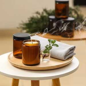 Luxury Amber Candle Scented Glass Candle Jar With Aluminum Lid Glossy Amber Glass Candle Container for Home Decor - Product Image 2