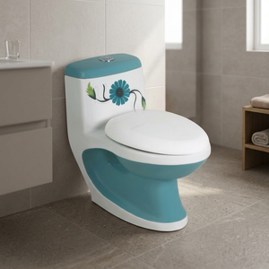 WC monobloc en céramique de designer, à poser au sol, norme américaine, avec chasse d'eau siphonique économe en consommation d'eau, sanitaires - Product Image 1
