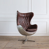 Fauteuil individuel style loft américain industriel vintage en PU et métal, forme coquille d'œuf, avec mousse haute élasticité, personnalisable, pour salon