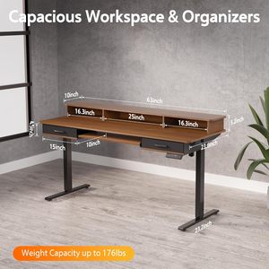 Modern <strong>Home</strong> <strong>Office</strong> Electric Standing <strong>Desk</strong> with Monitor Stand <strong>Wooden</strong> Ergonomic Adjustable Sit Stand <strong>Desk</strong> With Keyboard Tray - Product Image 3