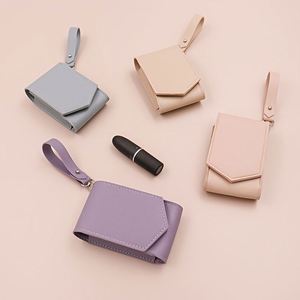Korean Portable Magnetic Closure PU Leather <b>Lipstick</b> Organizer Bag Wristlet Keychain Compact Lip Gloss Pouch Mirror Chains - Product Image 2