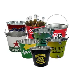 Eco-friendly Farmhouse 5 Quart Galvanized Metal Drink Buckets Beer Wine Ice Holder Beverage Tub Ice Buckets For Parties